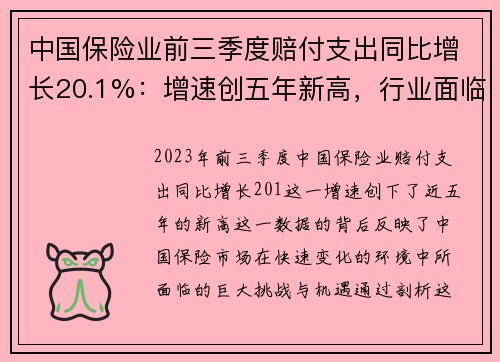 中国保险业前三季度赔付支出同比增长20.1%：增速创五年新高，行业面临新机遇